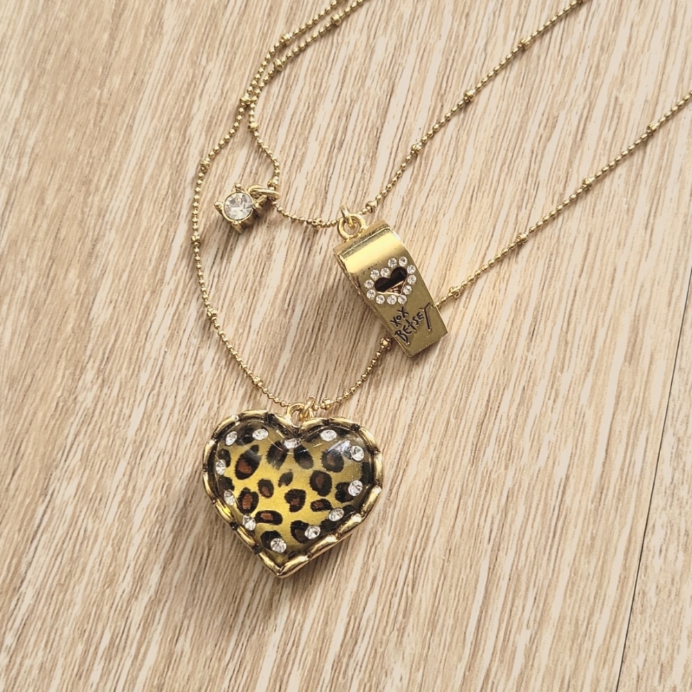 Betsey Johnson cheetah heart necklace